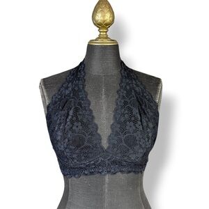 Free People Bralette Floral Lace Black Halter Size Small